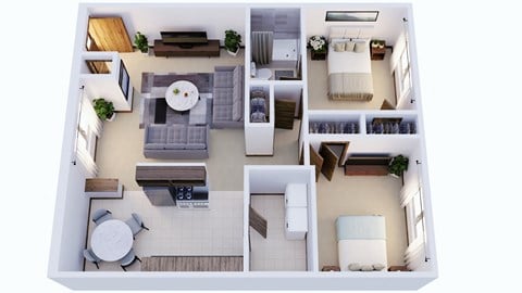 Floor plan for 2 beds, 1 bath, 900 sqft